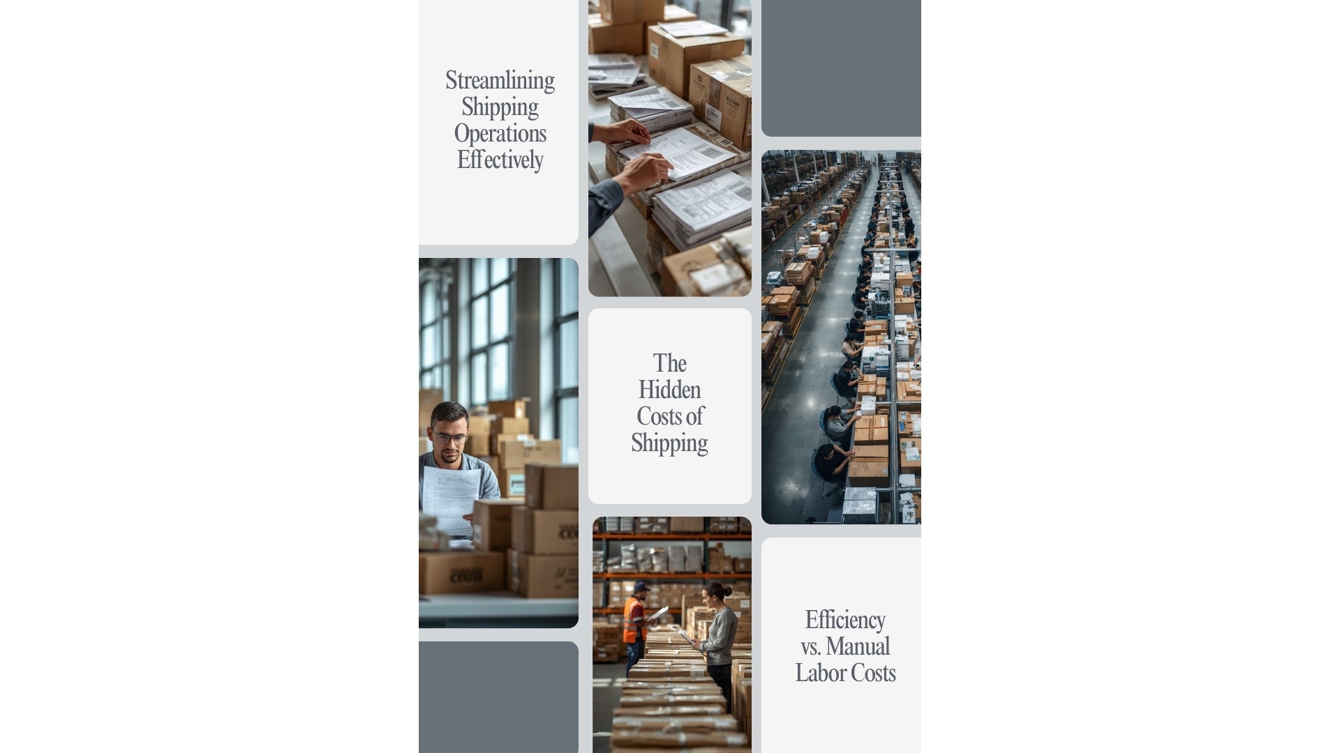 Warehouse worker reviewing shipping packages and paperwork at a desk