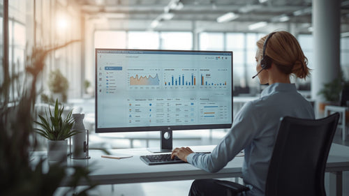 Customer support agent at a modern dashboard, representing self-service shipping resolution for Shopify merchants