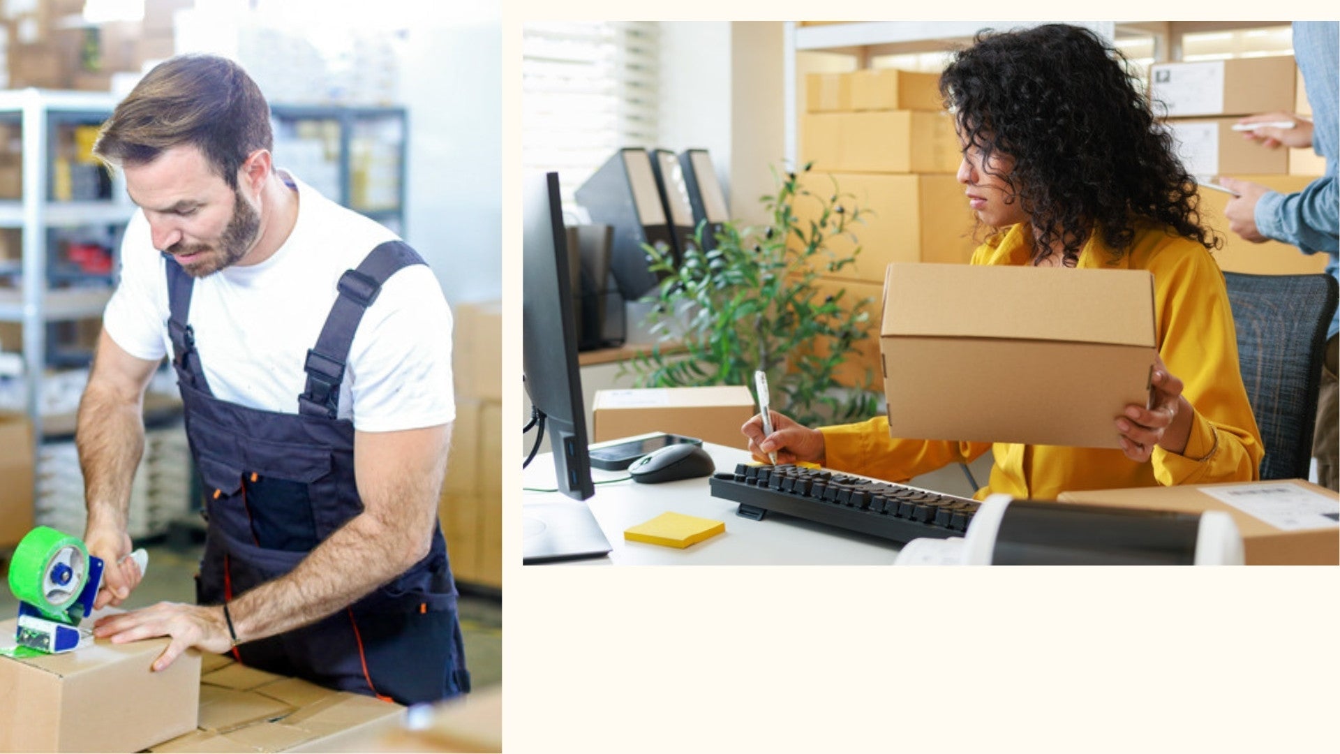 Fulfillment worker packing a shipping box, representing the Shipping Guarantee resolution for Shopify merchants.