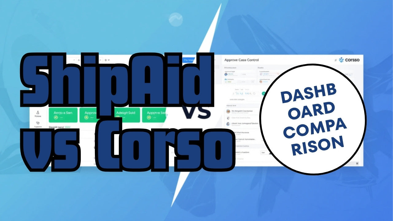 Split-screen comparison of ShipAid and Corso post-purchase dashboards side by side, helping Shopify merchants evaluate which solution gives them more control over shipping resolutions
