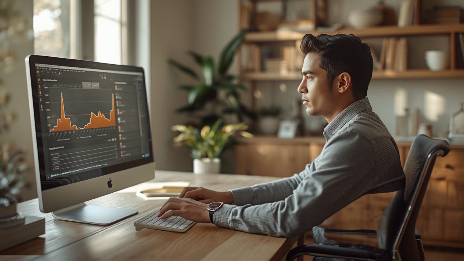 Small business owner reviewing ecommerce order resolution metrics on a desktop monitor, representing merchant-controlled shipping resolution