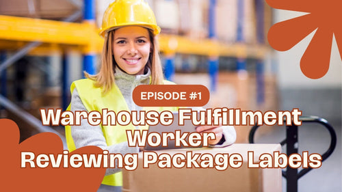Warehouse worker reviewing a package label before shipment, representing AI-powered order editing for Shopify merchants.