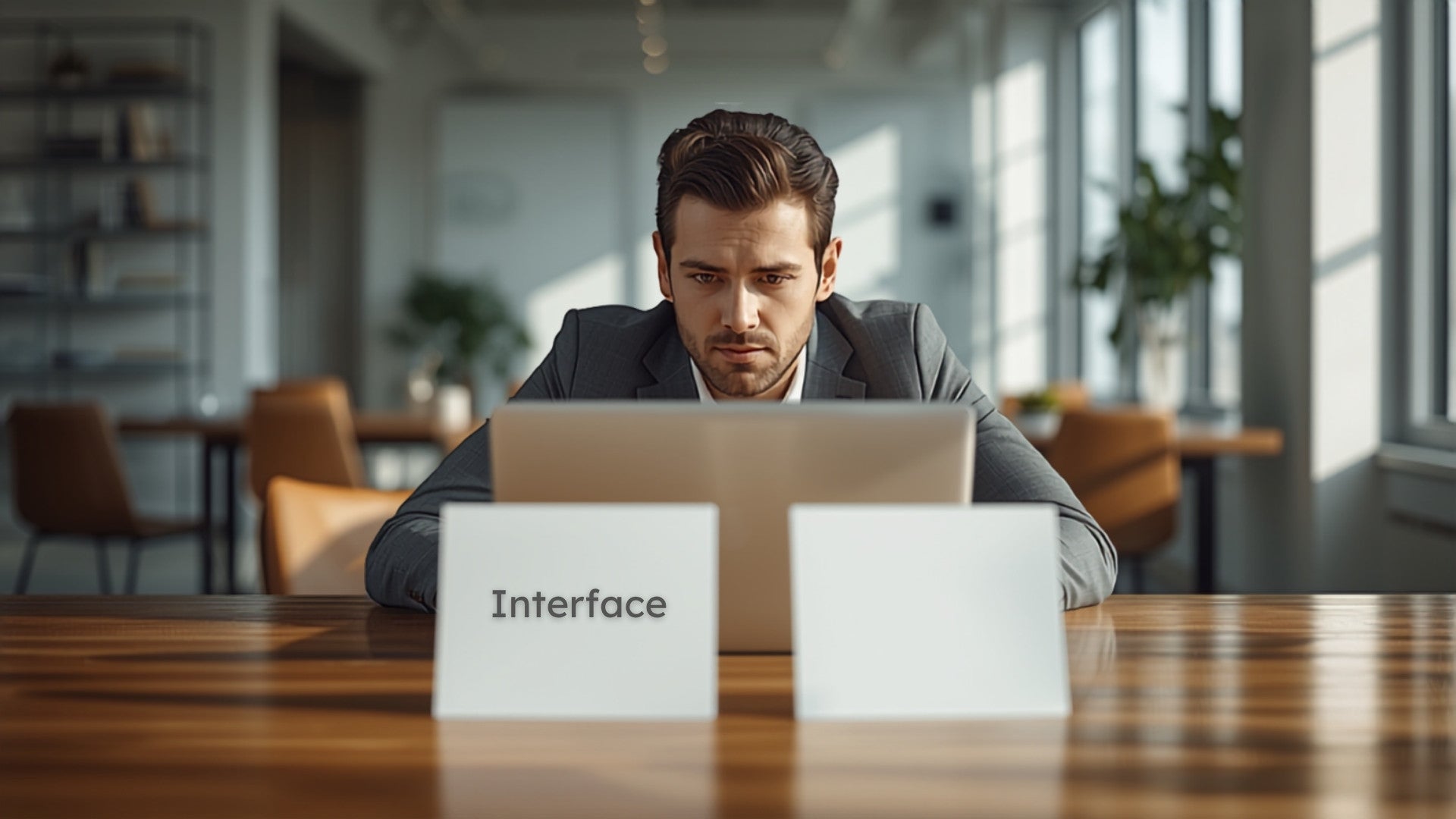 Ecommerce brand founder at a laptop in a co-working space with two platform comparison cards on the desk, representing ShipAid vs Corso decision-making