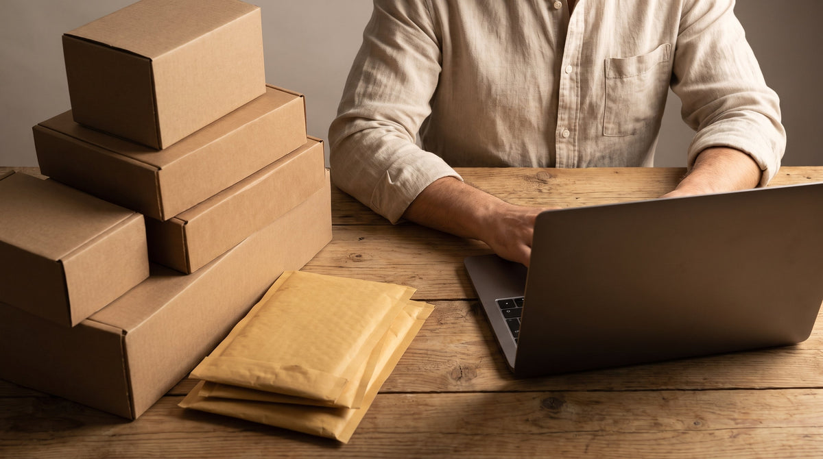 Operator correcting a shipping address before dispatch, representing order-edit tools that cut cancellations.