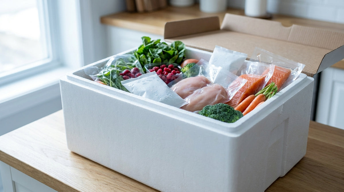 Fresh produce packed with ice packs in an insulated shipping box, representing why perishable shipments need their own resolution flow.