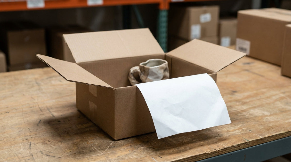 An open shipping box with the wrong item beside a packing slip, representing the real cost of a wrong-item mis-pick for ops managers.