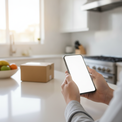 Customer editing a shipping address on a smartphone right after checkout, representing AI order editing to prevent WISMO tickets for Shopify merchants